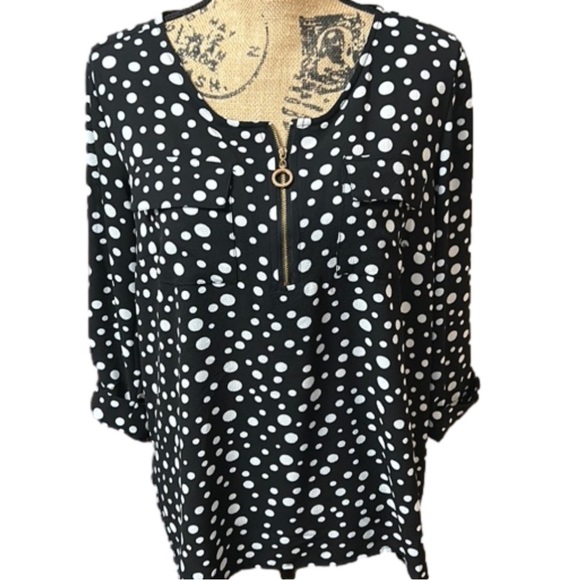 Cathy Tunic Black & White polka dot with accents EUC - Picture 2 of 7